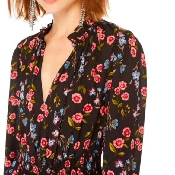Kate Spade Meadow Floral Shift Dress Black Pink XXS NWOT - Picture 4 of 12